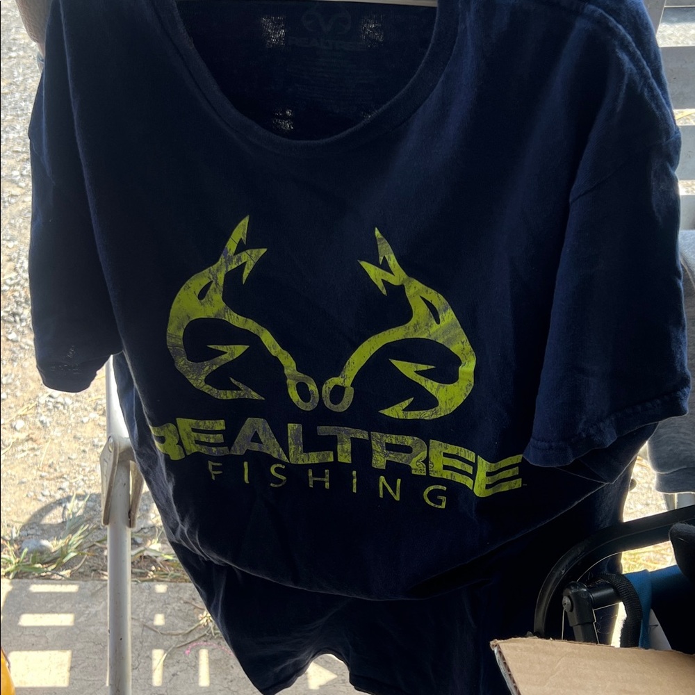 Realtree Fishing Dark Blue Tee with Neon Yellow Logo